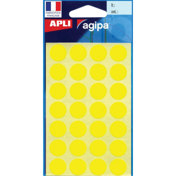 Agipa étiquettes ronds en pochette diamètre 15 mm, jaune, 168 pièces, 28 par feuille