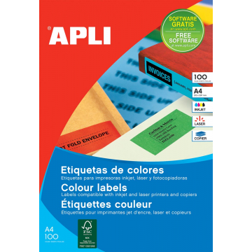 Apli Etiquettes colorées ft 105 x 148 mm (l x h), vert, 80 pièces, 4 par feuille, pochette de 20 feuilles
