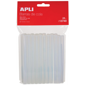 Apli bâtonnets de colle transparents 7,5 mm, sachet brochable de 25 pièces