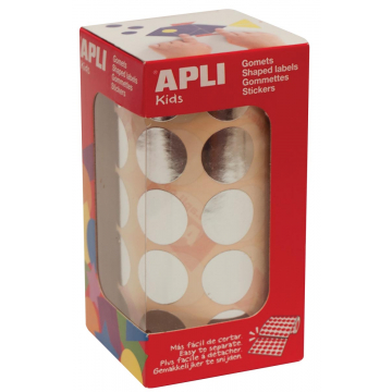 Apli Kids gommettes sur rouleau, cercle 20 mm, 1770 gommettes, argent métallique