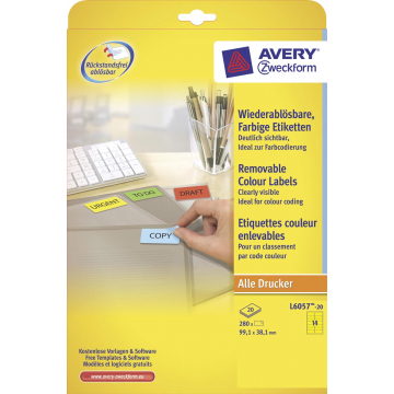 Avery étiquettes mini repositionnables ft 99,1 x 38,1 mm (l x h), 280 pièces, 14 par feuille, jaune