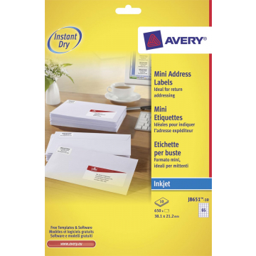 Avery witte etiketten QuickDry ft 38,1 x 21,2 mm (b x h), 650 stuks, 65 per blad