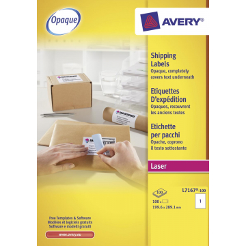 Avery witte laseretiketten QuickPeel doos van 100 blad ft 199,6 x 289,1 mm (b x h), 100 stuks, 1 per blad