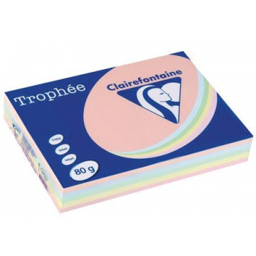 Clairefontaine Trophée papier couleur, A4, 80 g, 5 x 100 feuilles, couleurs assorties