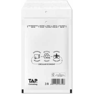Comebag luchtkussenenveloppen, ft 120 x 215 mm, met stripsluiting, wit, doos van 200 stuks