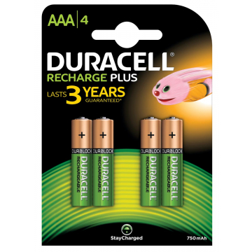 Duracell oplaadbare batterijen Recharge Plus AAA, blister van 4 stuks