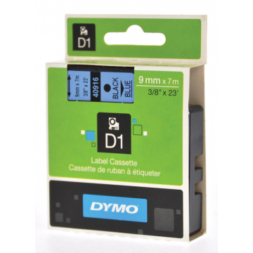 Dymo D1 tape 9 mm, zwart op blauw