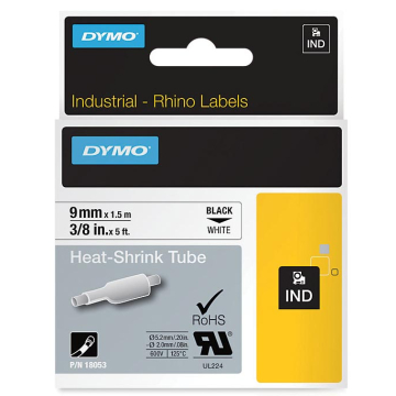 Dymo RHINO tube de thermo-rétraction 9 mm, noir sur blanc
