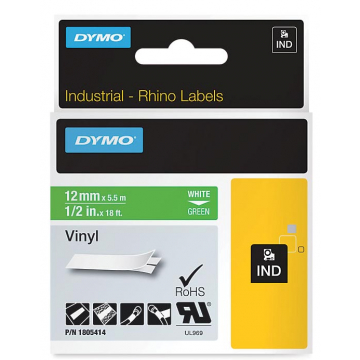 Dymo RHINO ruban vinyl 12 mm, blanc sur vert