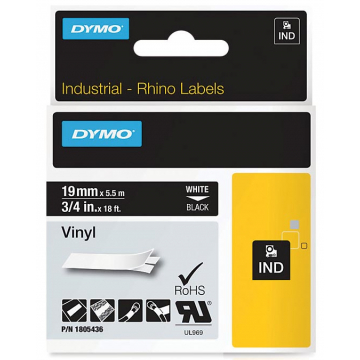 Dymo RHINO ruban vinyl 19 mm, blanc sur noir