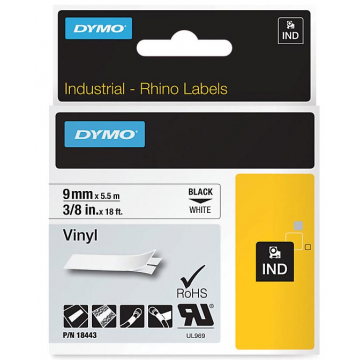 Dymo RHINO ruban vinyl 9 mm, noir sur blanc