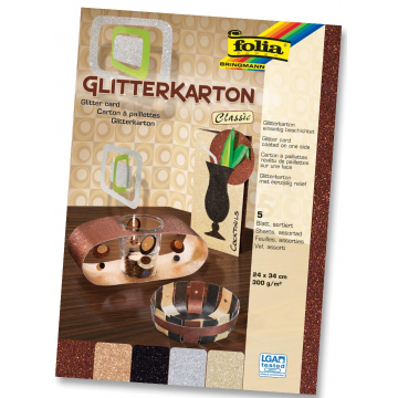 Folia Glitterkarton Classic (koper, zilver, zwart, champagnekleur en brons)