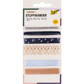 Folia stoffen linten, 6 geassorteerde kleuren, totale lengte 5,5 m, blue velvet