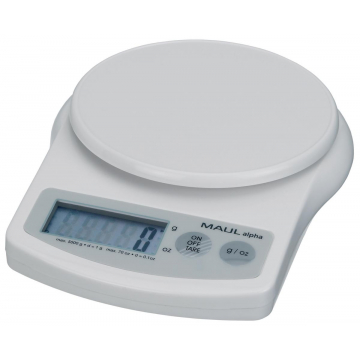 MAUL Pèse-lettres à pile Alpha, 5kg, intervalle de poids 1gr, batterie incluse, blanc