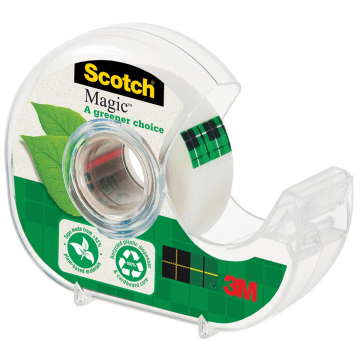 Plakband Magic Tape "A greener choice" ft 19 mm, 20 m, op dispenser van 100 % gerecycleerd plastic