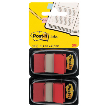 Post-it Index standard, ft 25,4 x 43,2 mm, dévidoir avec 2 x 50 cavaliers, rouge