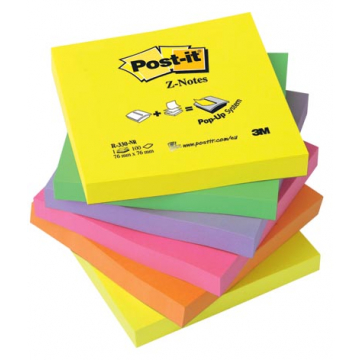 Post-it Z-Notes navullingen, ft 76 x 76 mm, geassorteerde neonkleuren, pak van 6 blokken