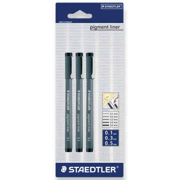 Staedtler fineliner Pigment Liner blister de 3 pièces: 0,1; 0,3 et 0,5 mm