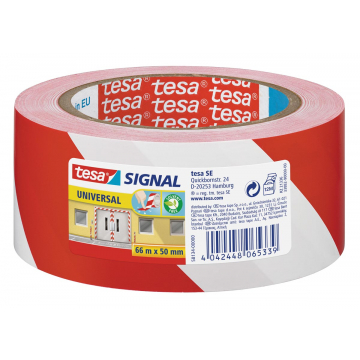 Tesa signalisatietape ft 50 mm x 66 m, rood/wit