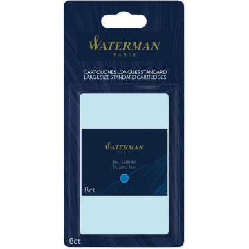 Waterman inktpatronen Standard Long, blauw (Serenity), blister van 8 stuks