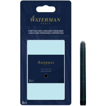 Waterman inktpatronen Standard Long, zwart (Intense), blister van 8 stuks