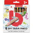 Bruynzeel Kids crayons de couleur douces, set de 6 pièces en couleurs assorties