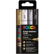 Uni POSCA marqueur peinture PC-1MC, 0,7 - 1 mm, étui de 4 pièces, or, argent, blanc et noir