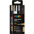Uni POSCA marqueur peinture PC-5M, 1,8 - 2,5 mm, étui de 4 pièces or, blanc, argent et noir