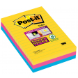 Post-it Super Sticky notes XXL Carnival, 90 feuilles, ft 101 X 152 mm, ligné, couleurs assorties, paquet