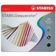 STABILOaquacolor crayon de couleur, boîte métallique de 24 pièces en couleurs assorties