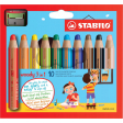 STABILO woody 3in1 crayon de couleur, étui de 10 pièces en couleurs assorties