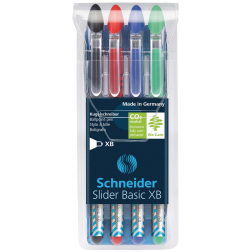 Schneider stylo bille Slider Basic, pointe extra large, couleurs assorties, etui de 3 + 1 gratuit