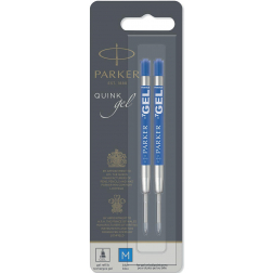 Parker Quink Gel recharge pour stylo bille, pointe moyenne, bleu, blister de 2 pièces