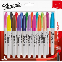 Sharpie marqueur permanente, fin, blister de 18 pièces en couleurs assorties