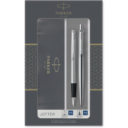 Parker Jotter boîte cadeau duoset, stylo plume et stylo bille, argent
