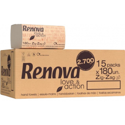 Renova Love & Action essuie-mains en papier, plié en Z, 2 plis, 180 feuilles, paquet de 15 pièces