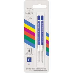 Parker Eco recharge pour stylo bille, pointe fine, bleu, blister de 2 pièces