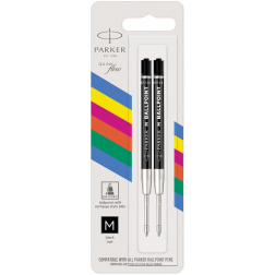 Parker Eco recharge pour stylo bille, pointe moyenne, noir, blister de 2 pièces