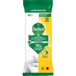 Dettol lingettes nettoyantes antibactérien, citron, paquet de 110 pièces