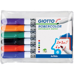 Giotto Robercolor marqueur pour tableaux blancs, moyen, ronde, étui de 6 pièces en couleurs assorties
