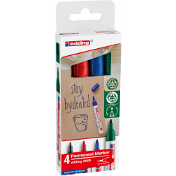 Edding marqueur permanent 3000, couleurs assorties, blister de 4 pièces