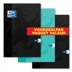 Oxford School cahier, ft A4, 72 pages (36 feuilles), geruit 10mm, paquet de 3 pièces, couleurs assorties
