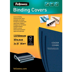 Fellowes couvertures, ft A4, carton grain cuir, 250 micron, paquet de 25 pièces, bleu