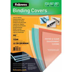 Fellowes couvertures, ft A3, PVC, 200 micron, paquet de 100 pièces, transparent