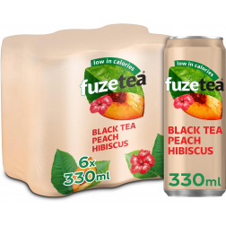 Fuze Tea boisson rafraîchissant, non pétillant, canette sleek de 33 cl, paquet de 24 pièces, pêche hibisc