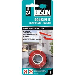 Bison ruban adhésif double face, ft 19 mm x 1,5 m, transparant