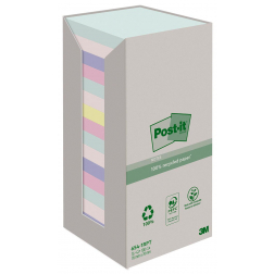 Post-it recycled notes Nature, 100 feuilles, ft 76 x 76 mm, paquet de 16 blocs, couleurs assorties