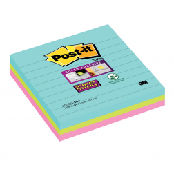 Post-it Super Sticky notes XL Cosmic, 70 feuilles, ft 101 x 101 mm, ligné, couleurs assorties, paquet de
