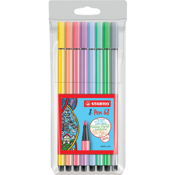 STABILO Pen 68 PastelParade viltstift, étui de 8 pièces en couleurs assorties