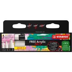 STABILO free marqueur acrylique, différents formats, blanc, paquet de 3 pièces